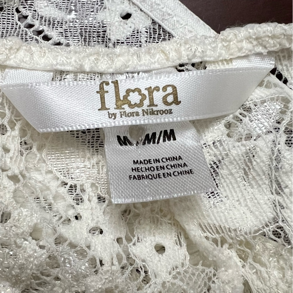 Flora by Flora Nikrooz Cap Sleeve V neck bodysuit ivory Lace medium NWT - Picture 7 of 10